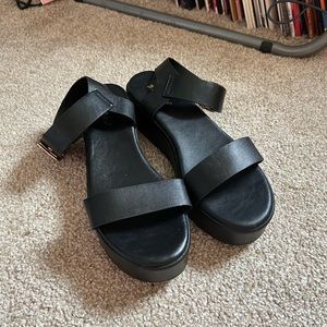 Size 8.5 black bamboo platform sandals